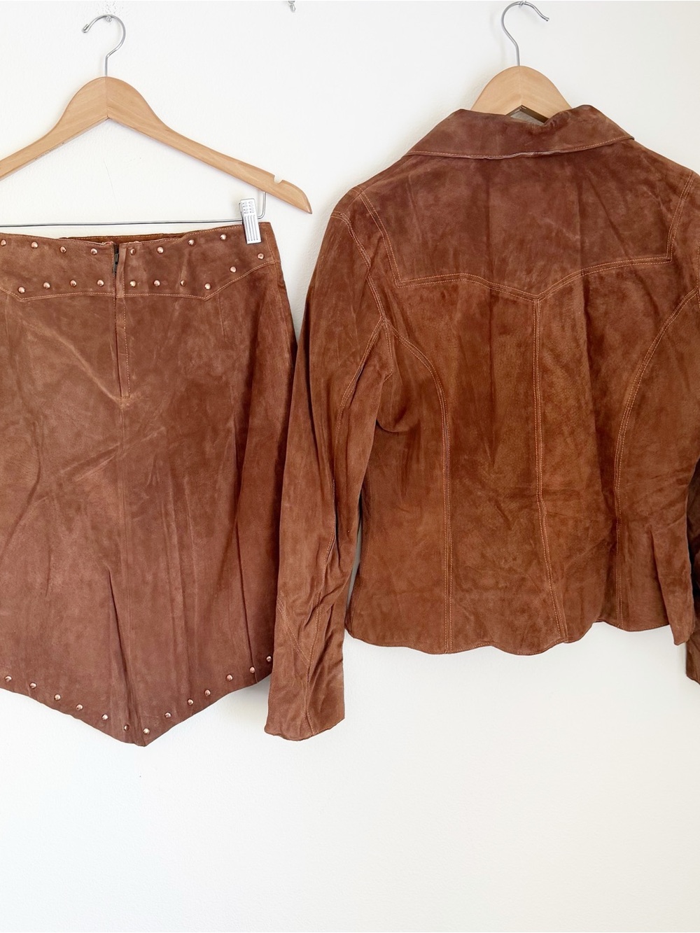 Vtg Y2K Wilson’s Brown Suede Western Jacket Lace Up Skirt Floral Lining Set L/8 - Picture 2 of 16